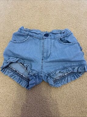 Ruffle Butts Light Blue Ruffle-Trim High Waist Shorts